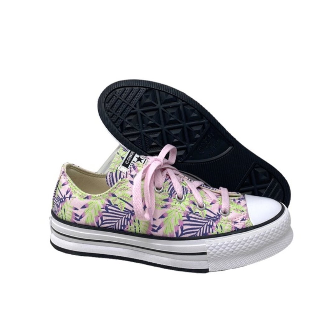 Converse Ctas Eva Lift OX Platform Low Sneakers Canvas Kids Women Pink A01200F - Picture 8 of 11